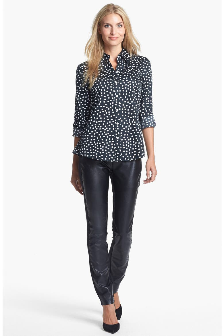 Faux Leather & Stretch Ponte Leggings, Alternate, color, BLACK
