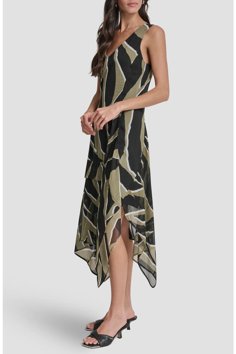 Crinkle Chiffon Handkerchief Hem Midi Dress, Alternate, color, JUNGLE BLOCK