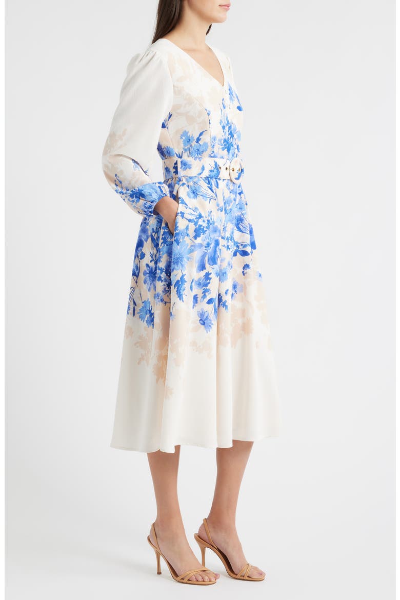 Placed Floral Long Sleeve Dress, Alternate, color, IVORY BLUE