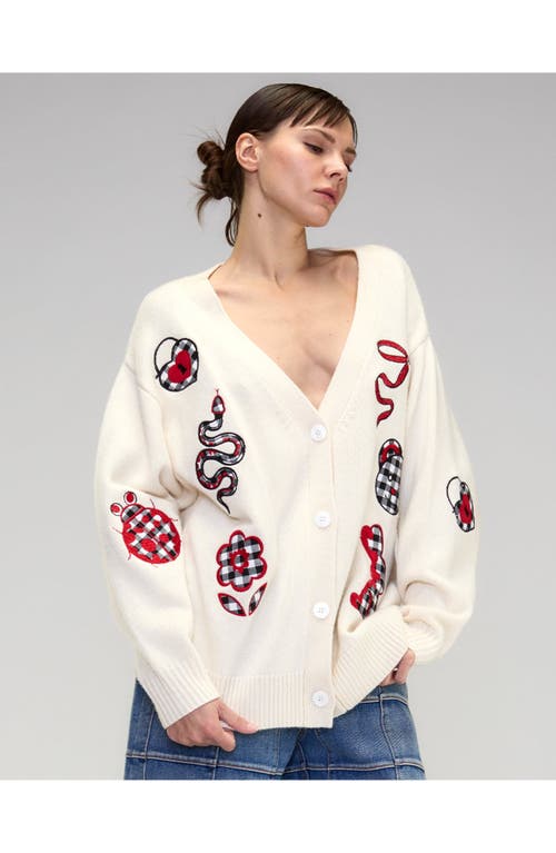 Cynthia Rowley Playful Patchwork Cardigan In White/red