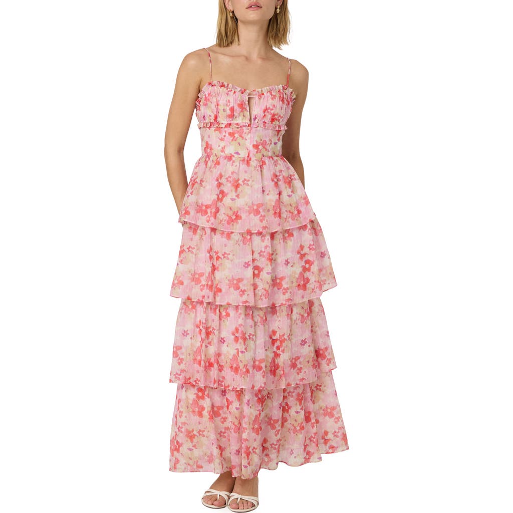 Astr The Label Vonnessa Floral Print Tiered Maxi Dress In Pink