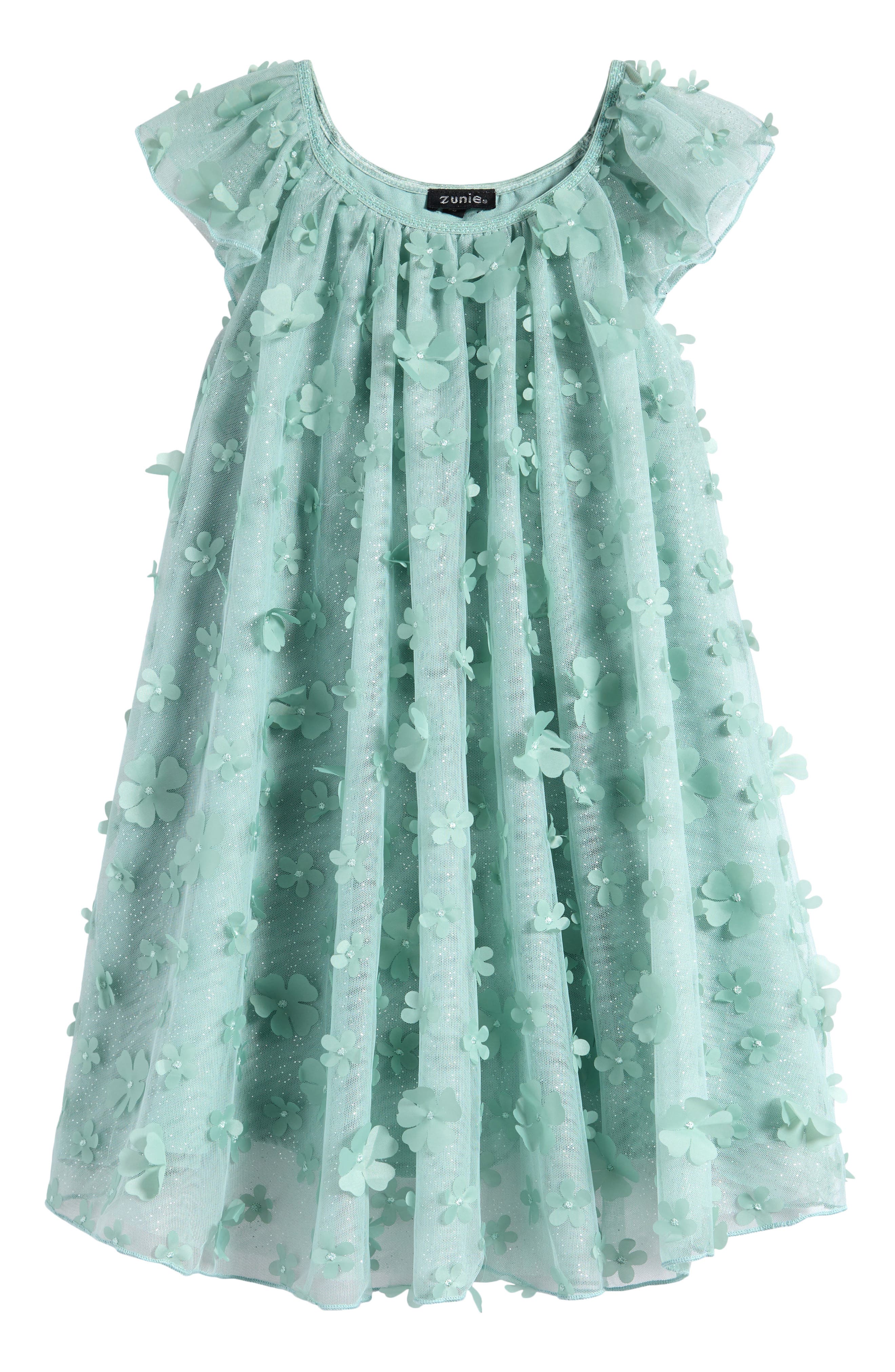 Zunie Kids' 3D Floral Appliqué Party Dress in Sage 