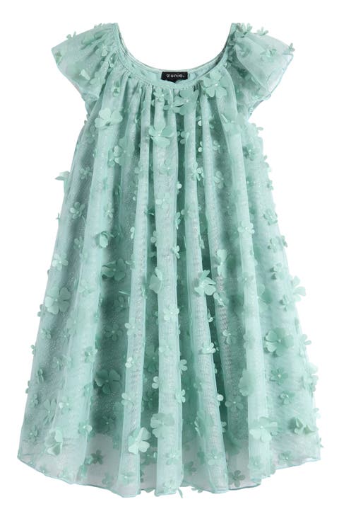 Kids' 3D Floral Appliqué Party Dress (Toddler, Little Kid & Big Kid)