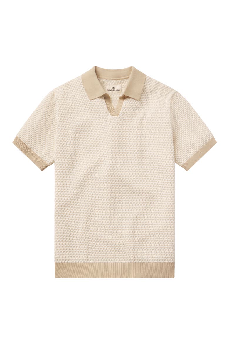Robles Johnny Collar Textured Cotton Jacquard Polo Sweater, Alternate, color, IVORY/ KHAKI