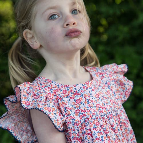 Beet World Girls Hannah Dress With Flutter Sleeves In Red And Blue