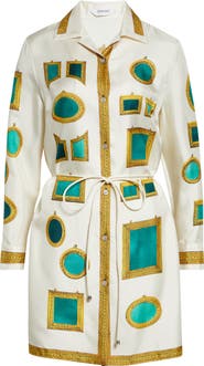 Versace Print Long Sleeve Silk Twill Shirtdress