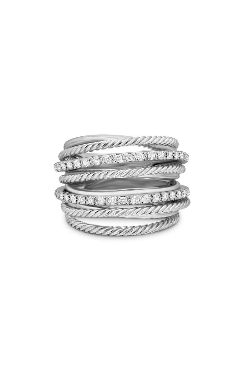 David Yurman Wide Crossover Pavé Diamond Ring, Main, color, Silver/ Diamond