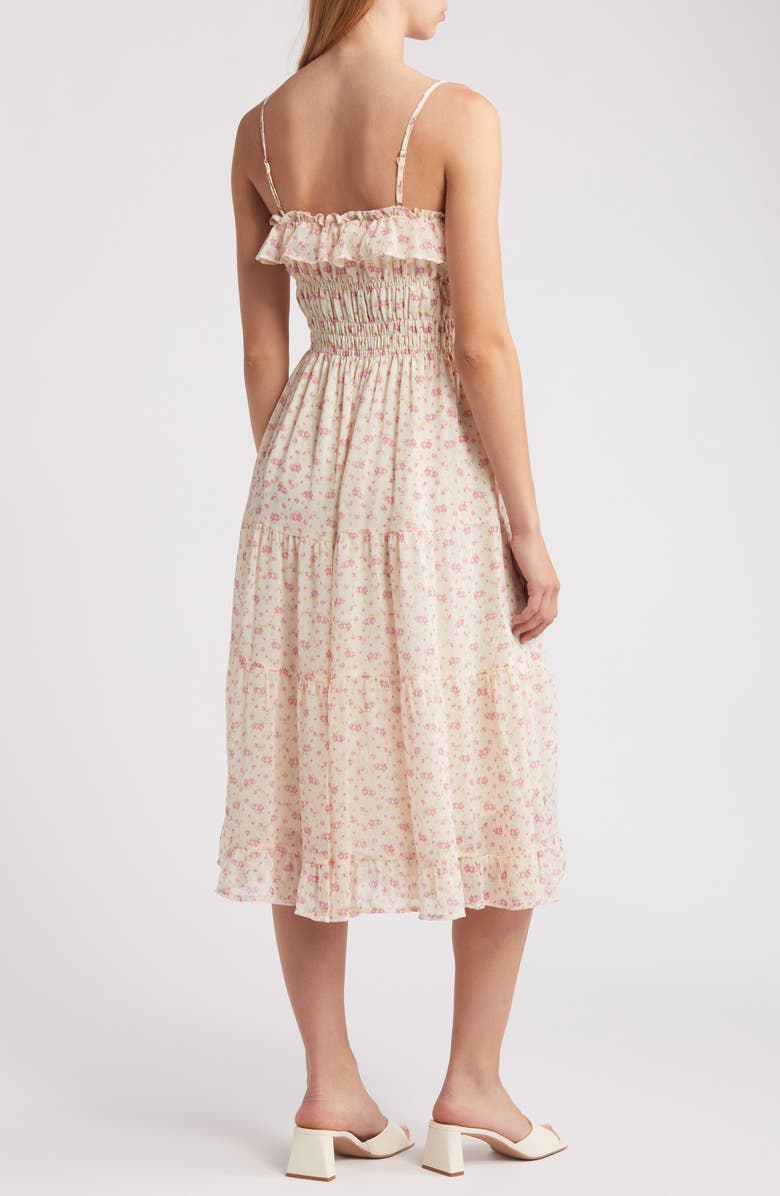 All in Favor Floral Ruffle Midi Sundress, Alternate, color, Cream Pink Floral
