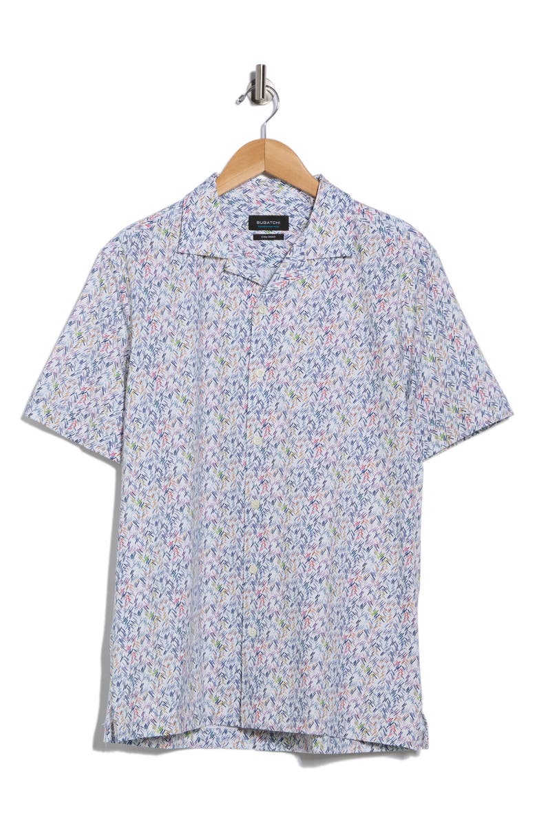 Bugatchi Cole Short Sleeve 8-Way Stretch OoohCotton<sup>®</sup> Button-Up Shirt, Alternate, color, Chalk