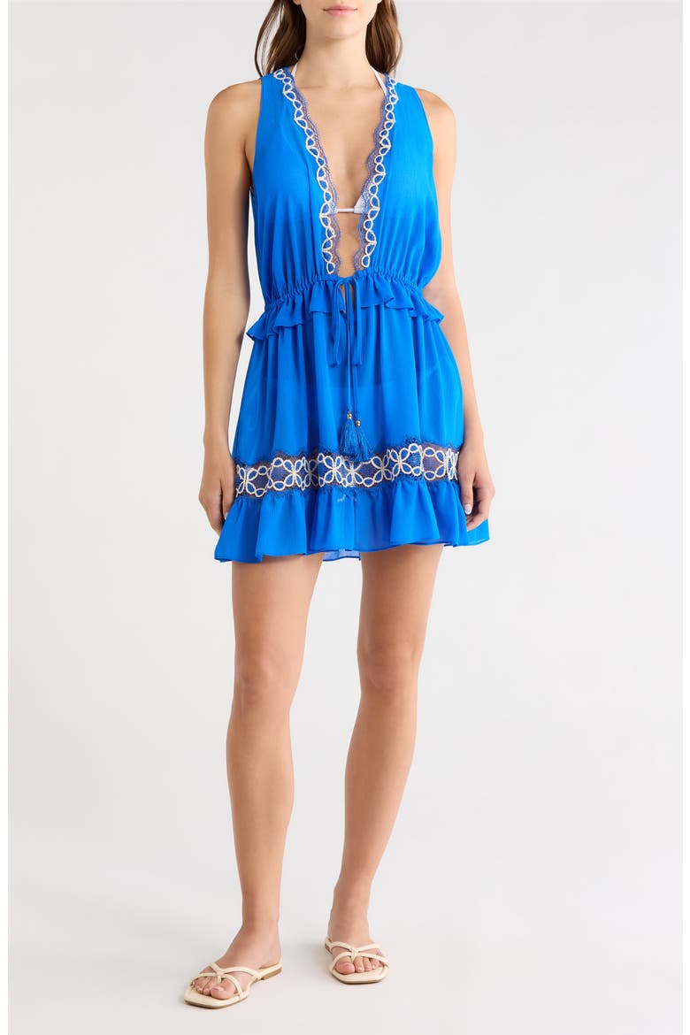 Gwendolyn Lace Trim Cover-Up Minidress, Main, color, OCEAN