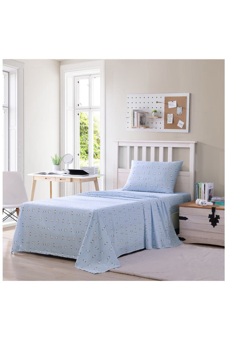 Sheep Print 200 Thread Count Cotton Percale Sheet Set, Alternate, color, LIGHT PASTEL BLUE