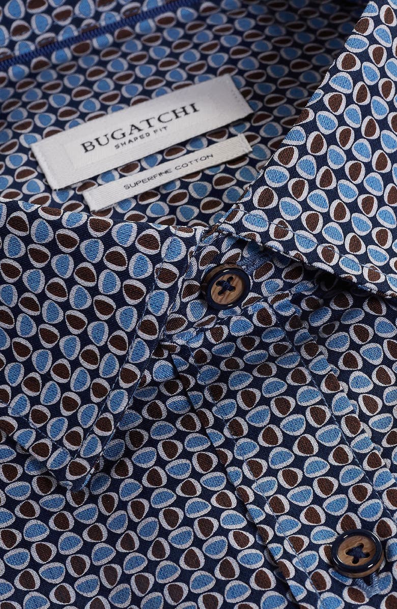 Bugatchi Julian Shaped Fit Neat Cotton Button-Up Shirt, Alternate, color, Truffle