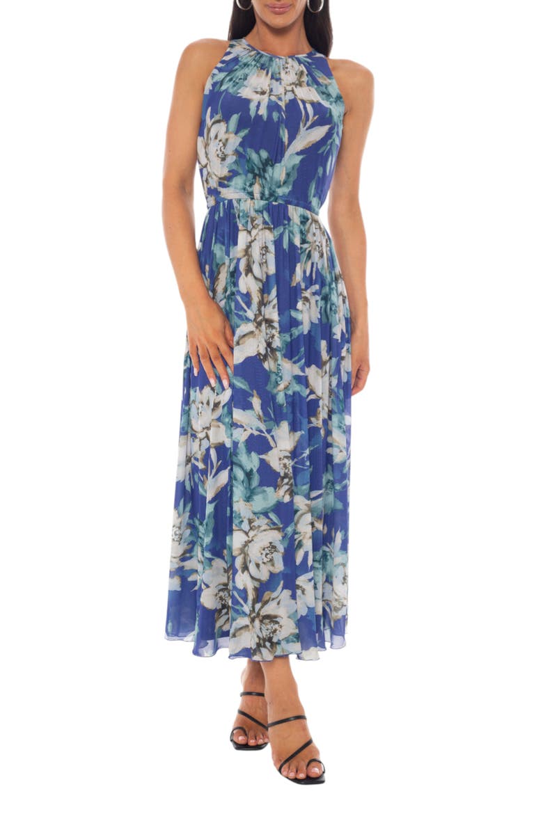 Floral Print Sleeveless Maxi Dress, Main, color, BLUE MULTI