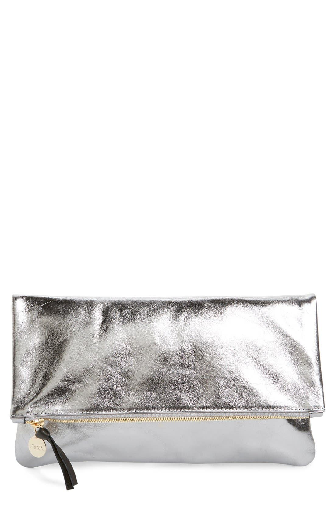 Clare V. 'Maison' Metallic Leather Foldover Clutch, Main, color, 