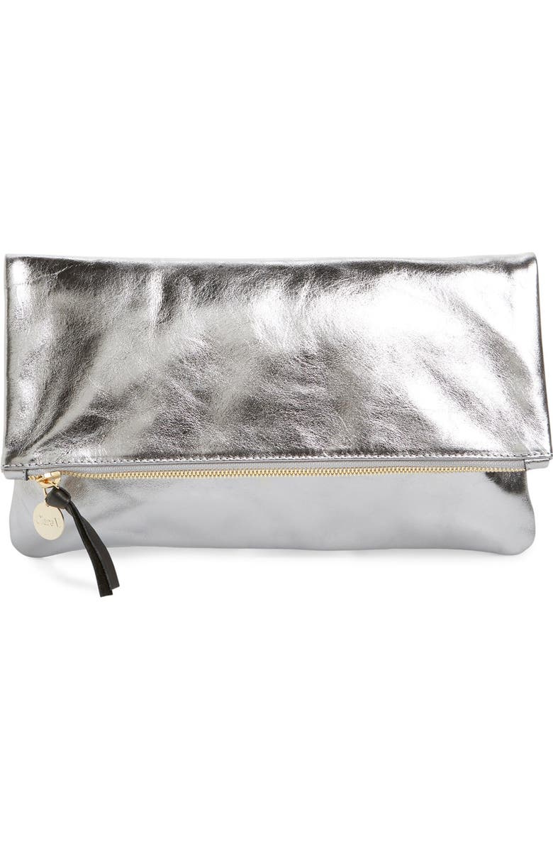 Clare V. 'Maison' Metallic Leather Foldover Clutch, Main, color,