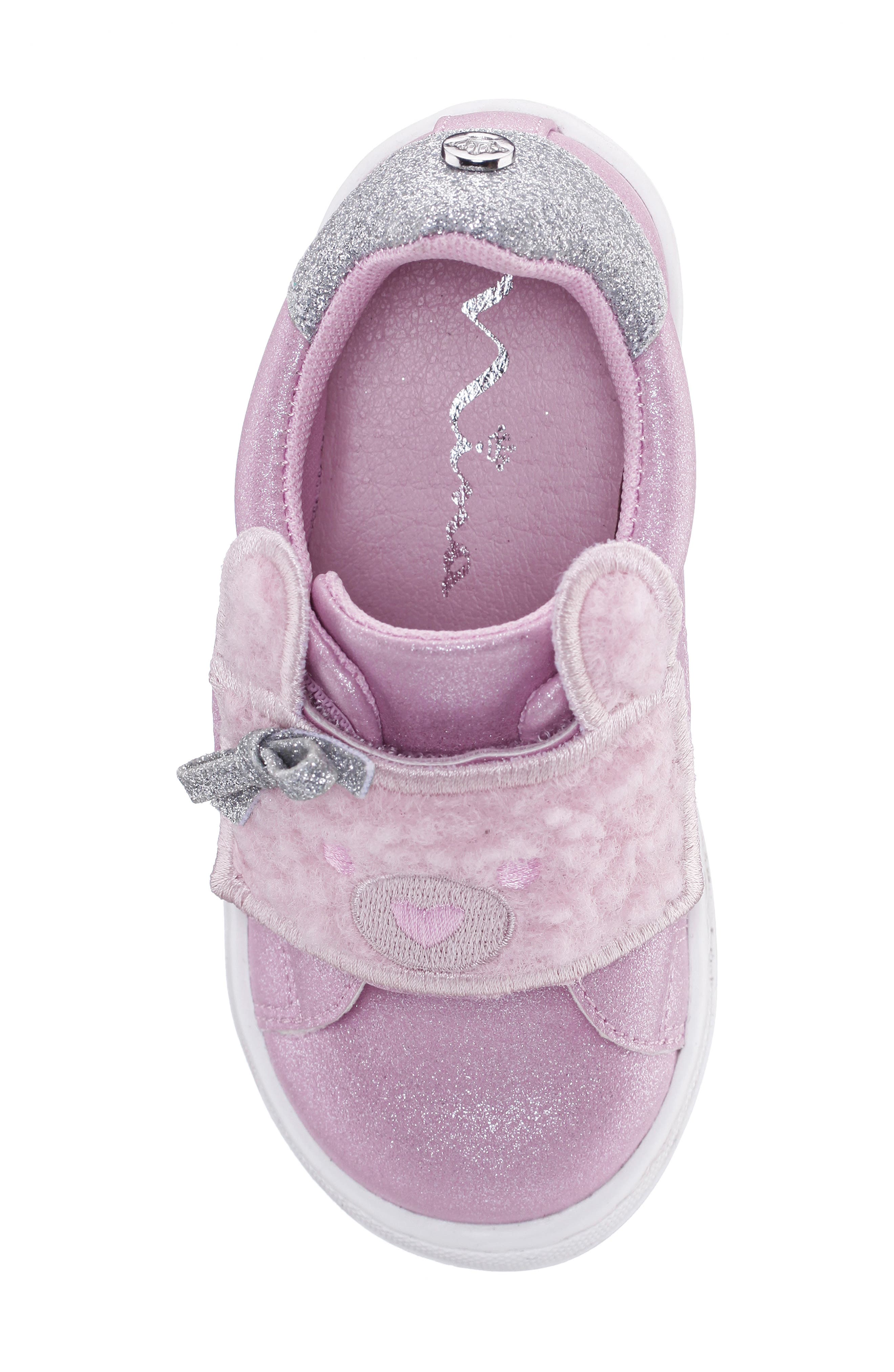 Kids' Barbra Teddy Bear Sneaker, Alternate, color, LT PINK SHIMMER SHERPA