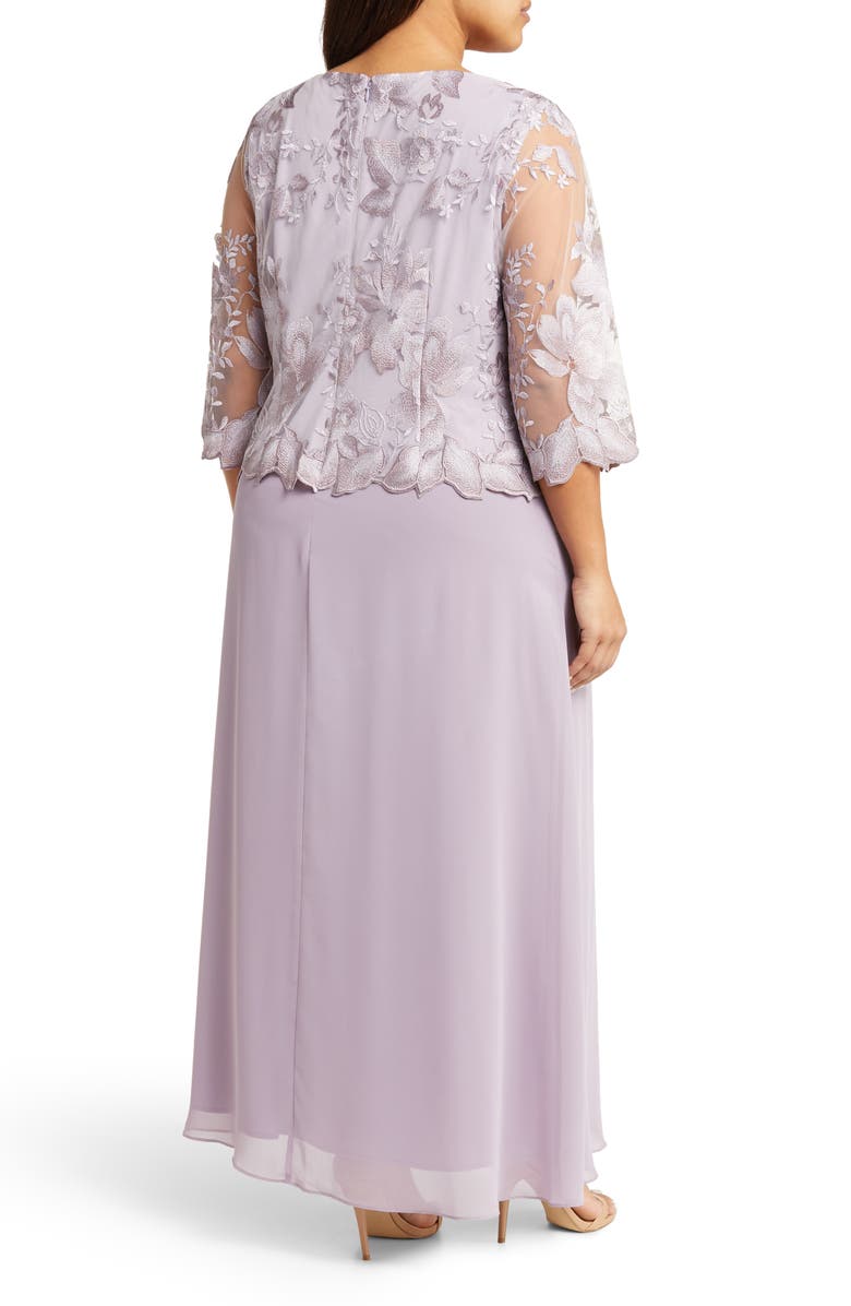 Alex Evenings Floral Embroidered Overlay Gown, Alternate, color, Smokey Orchid