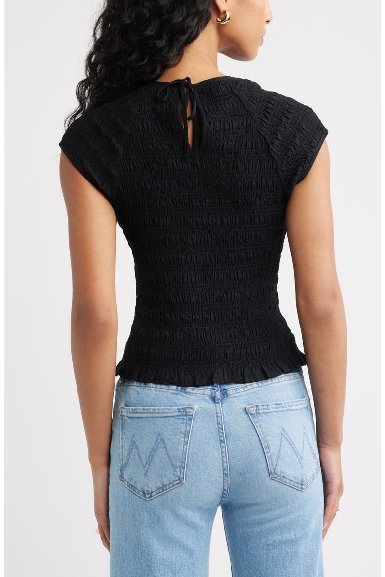 Cap Sleeve Smocked Top, Alternate, color, BLACK