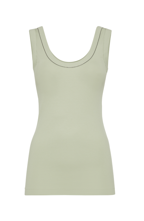 Brunello Cucinelli Ribbed Jersey Tank Top In Mint Green
