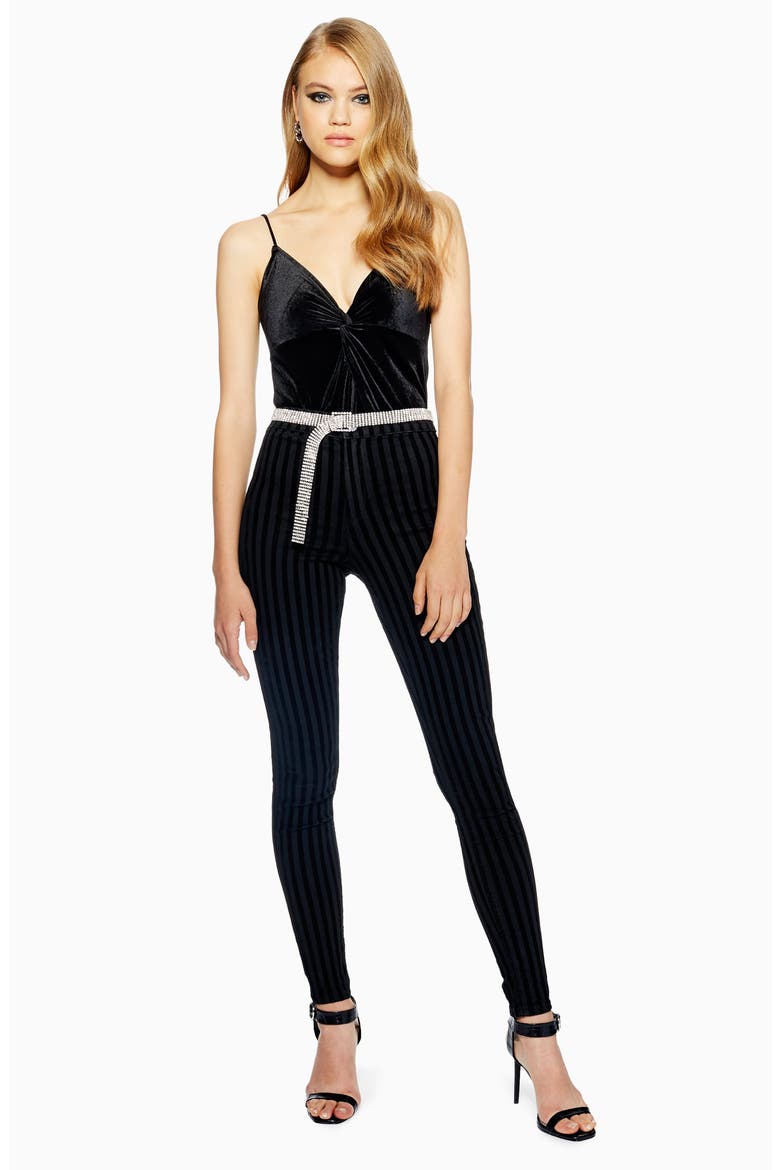 Velvet Front Knot Bodysuit, Alternate, color, BLACK
