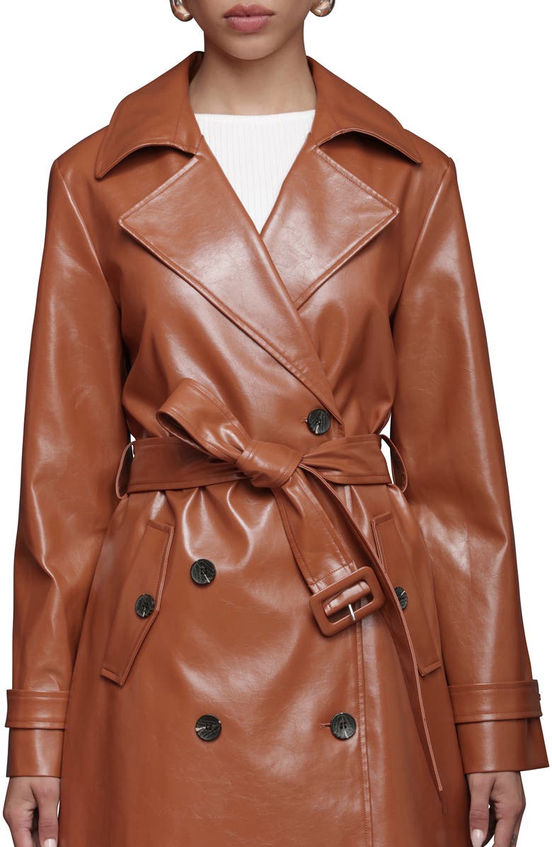 Avec Les Filles Double Breasted Faux Leather Trench Coat, Alternate, color, Caramel