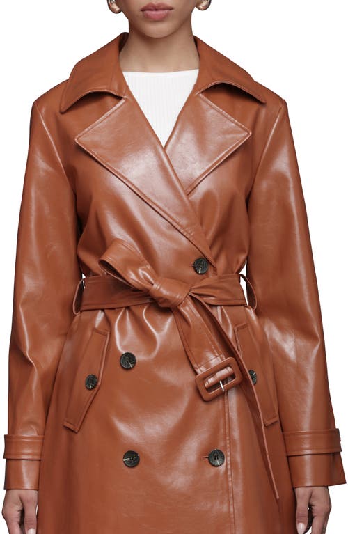Avec Les Filles Double Breasted Faux Leather Trench Coat In Blue