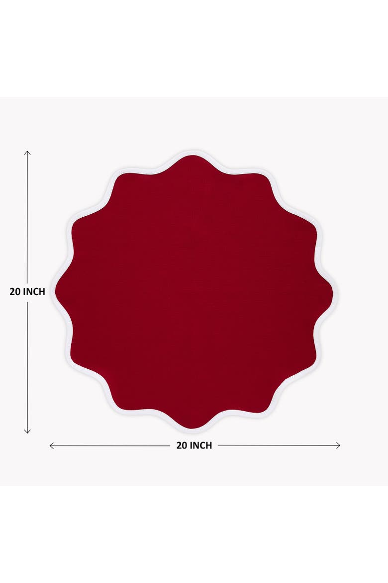 Linen Dinner Napkins Set of 4, 20 Inch Round - Giselle Scallop Edge, Alternate, color, White and Red
