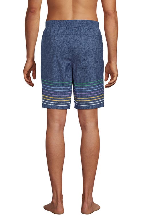 Lands' End 9" Volley Hydroliner Swim Trunks In Indigo/multi Border Stripe
