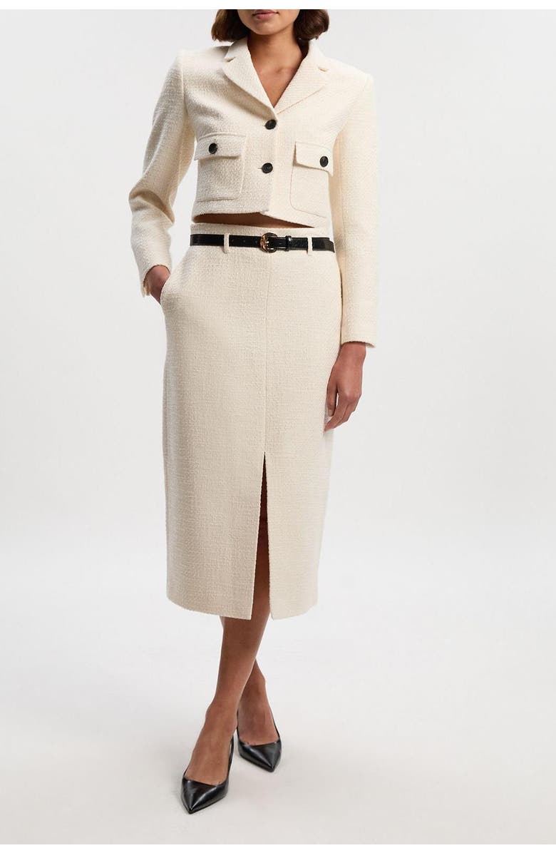 Karen Millen Petite Tweed Belted Pencil Skirt, Alternate, color, Cream