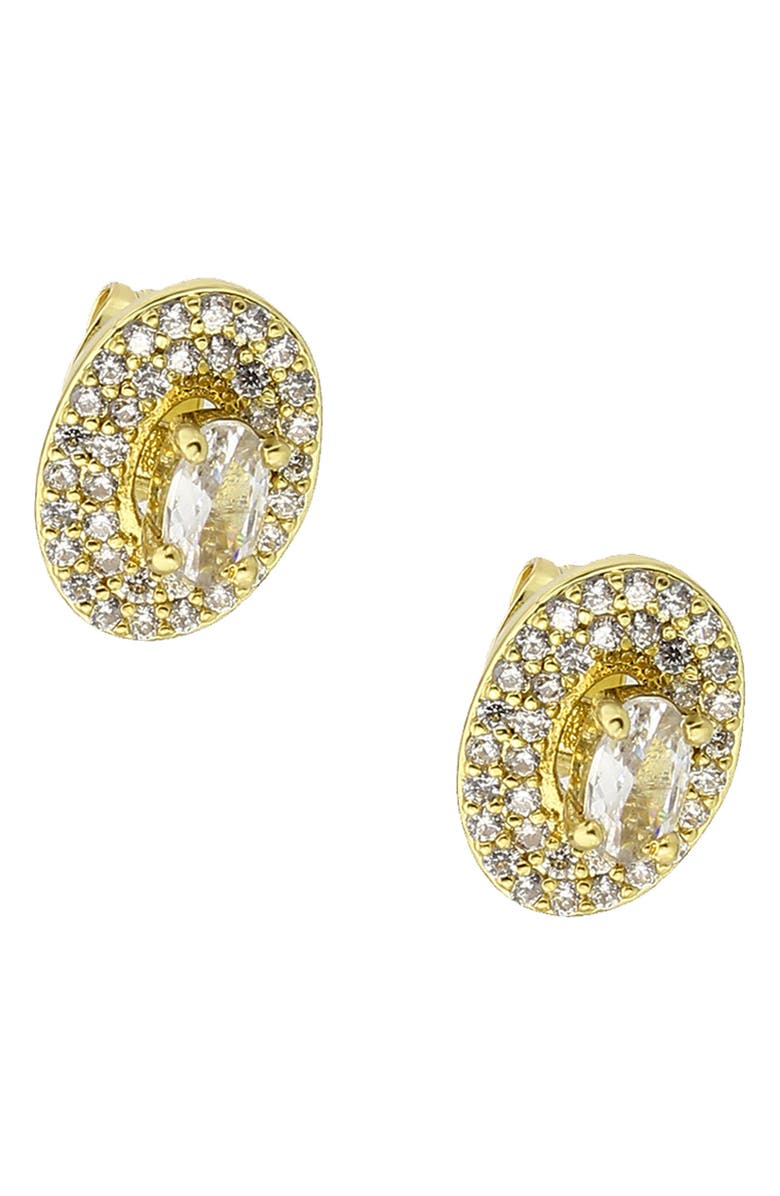 Covet Cubic Zirconia Double Halo Oval Stud Earrings, Main, color, Gold