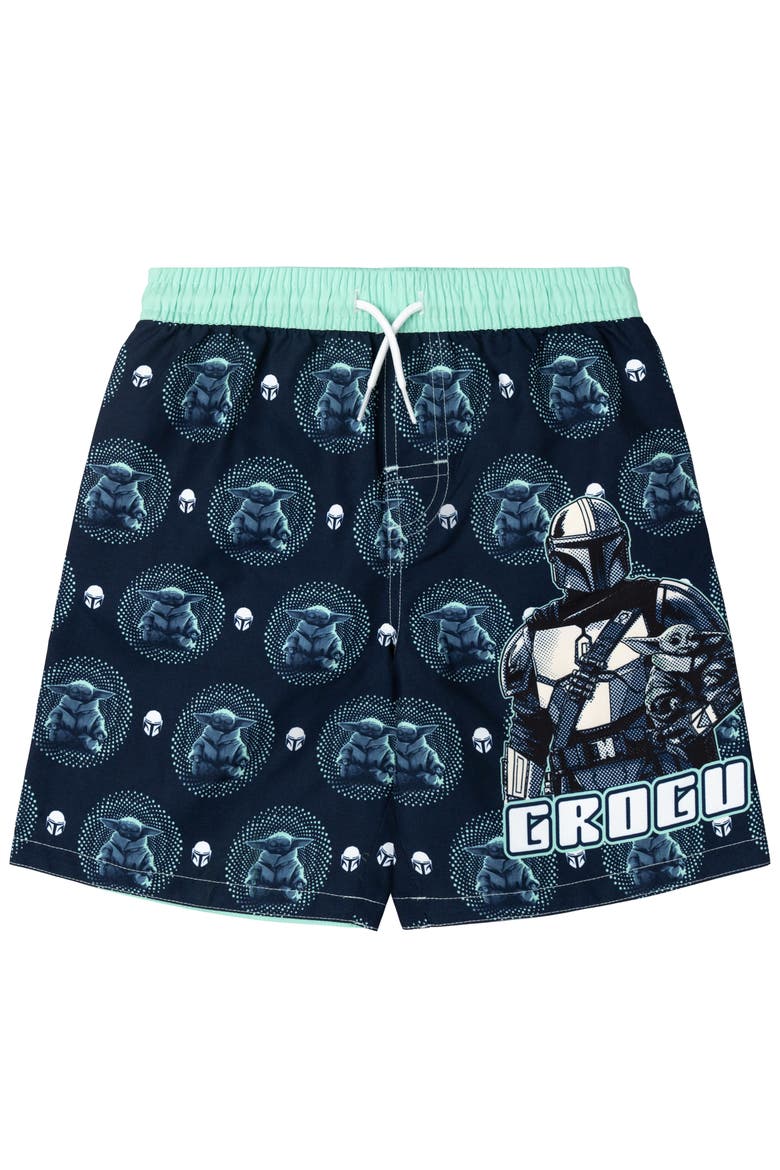 The Mandalorian Grogu 2-Piece Swimwear Rash Guard and Swim Trunks Set, Alternate, color, Mint Grogu Mandalorian