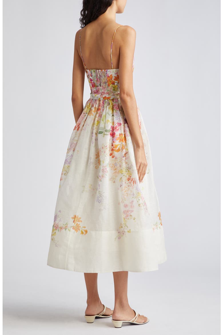 Natura Floral Linen & Silk Organza Corset Midi Dress, Alternate, color, KALEIDOSCOPE GARDEN