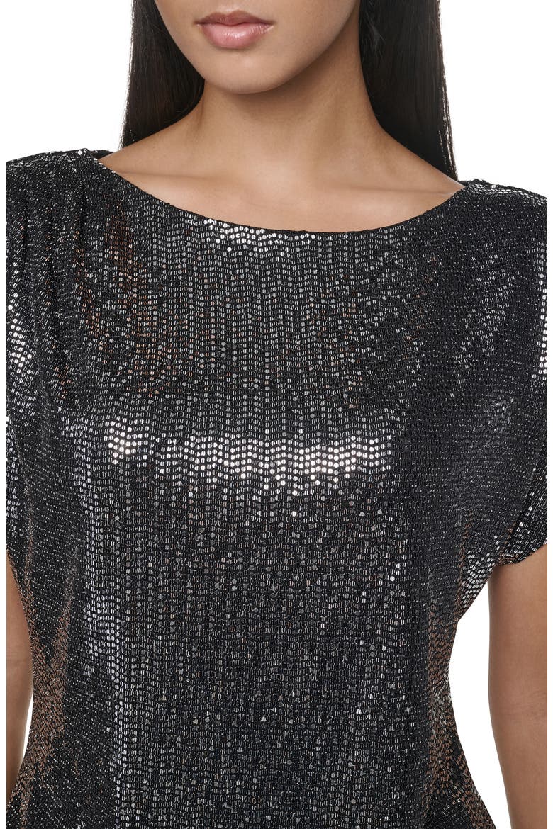 Mirror Metallic Short Sleeve Top, Alternate, color, BLACK/ SILVER