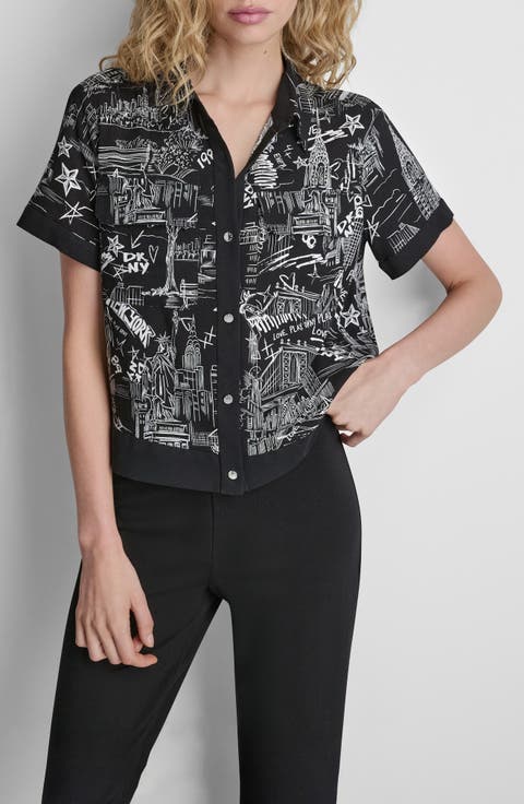 Print Short Sleeve Button-Up Shirt