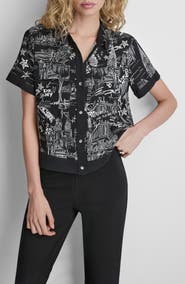 DKNY Print Short Sleeve Button-Up Shirt