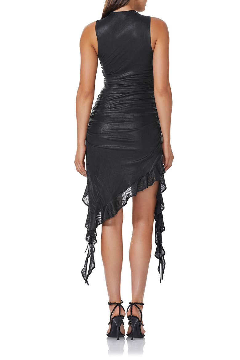 Raff Metallic Foil Ruched Asymmetric Sleeveless Dress, Alternate, color, METALLIC NOIR