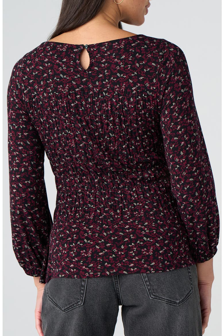 Floral Print Smocked Ruffle Top, Alternate, color, BGNDY/ BLK MULTI