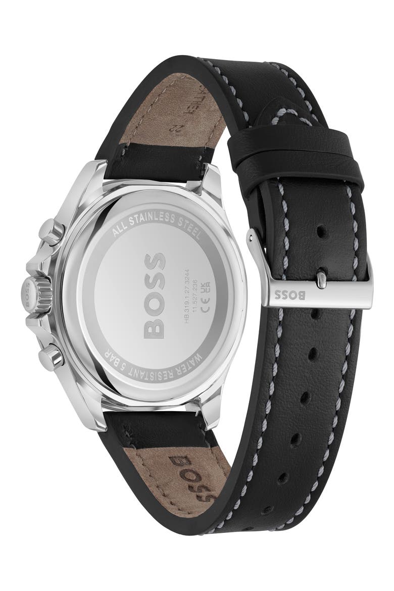 Troper Chronograph Leather Strap Watch, 45mm, Alternate, color, BLACK