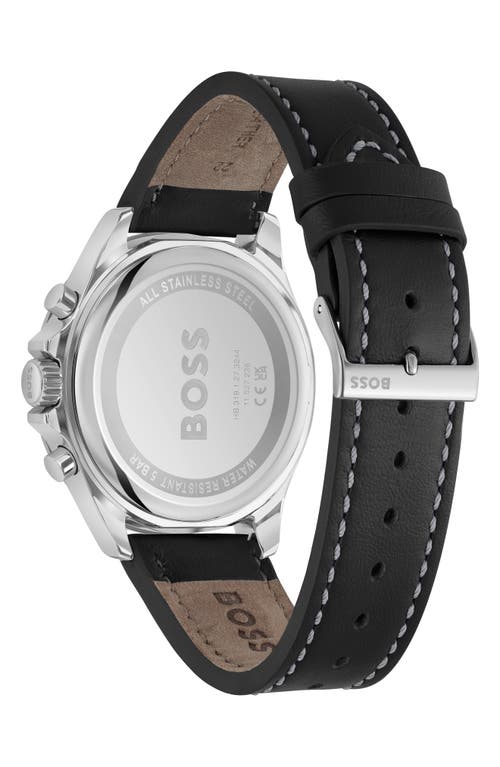 Hugo Boss Men's Chronograph Troper Black Leather Strap Watch 45mm In Black
