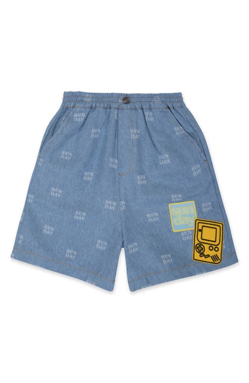 The Sunday Collective Kids' Downtown Organic Cotton Denim Shorts In Blue