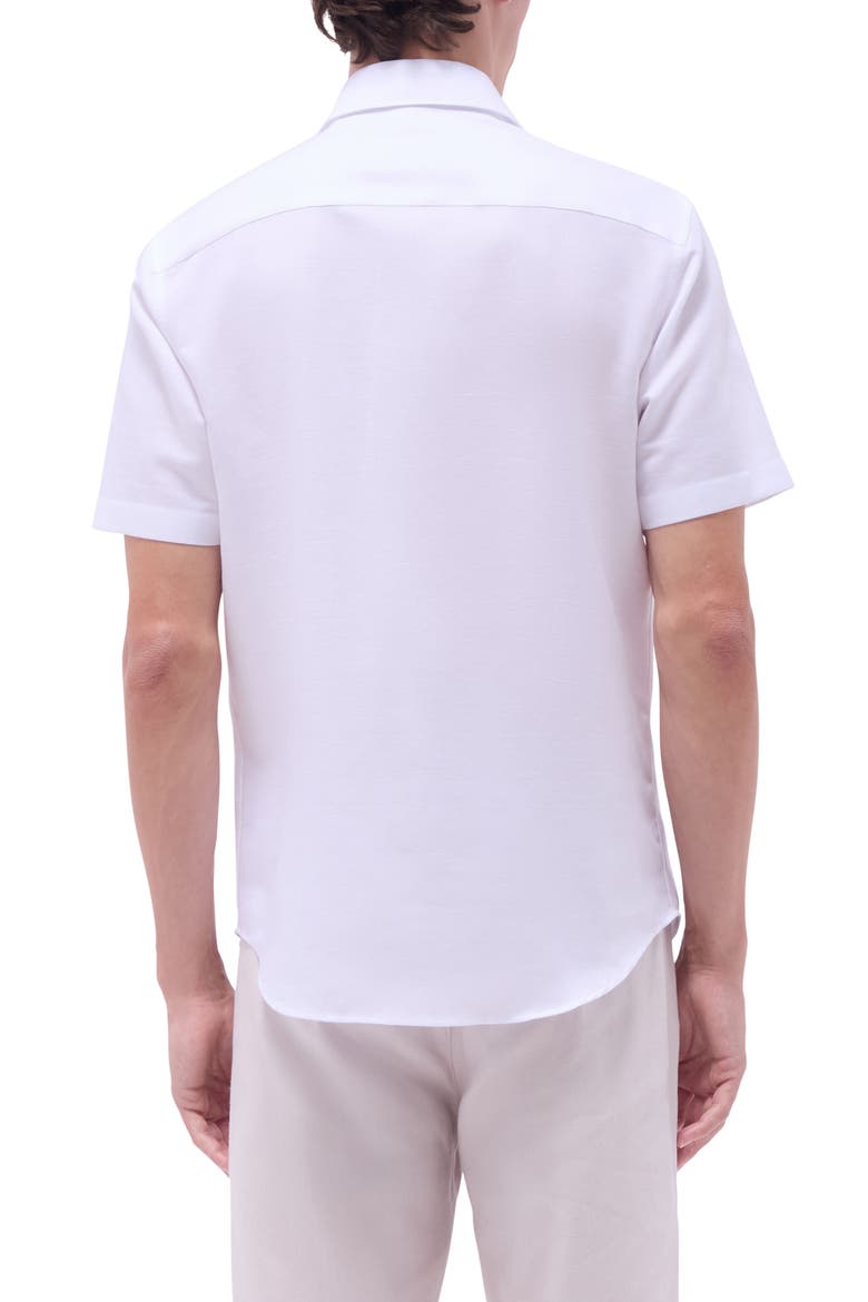Orson Palm Tree Pattern Solid Short Sleeve Cotton & Linen Button-Up Shirt, Alternate, color, WHITE
