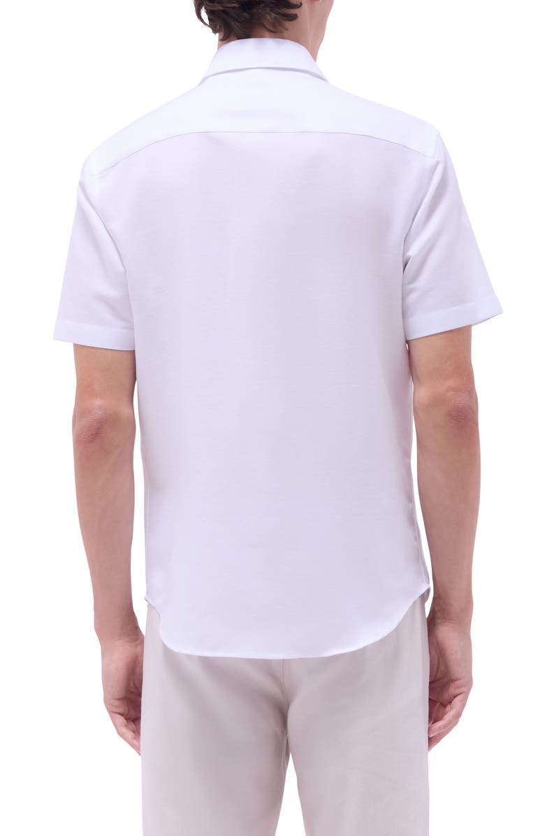 Bugatchi Orson Palm Tree Pattern Solid Short Sleeve Cotton & Linen Button-Up Shirt, Alternate, color, White