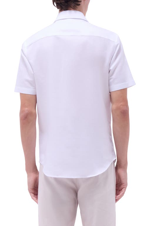 BUGATCHI BUGATCHI ORSON PALM TREE PATTERN SOLID SHORT SLEEVE COTTON & LINEN BUTTON-UP SHIRT