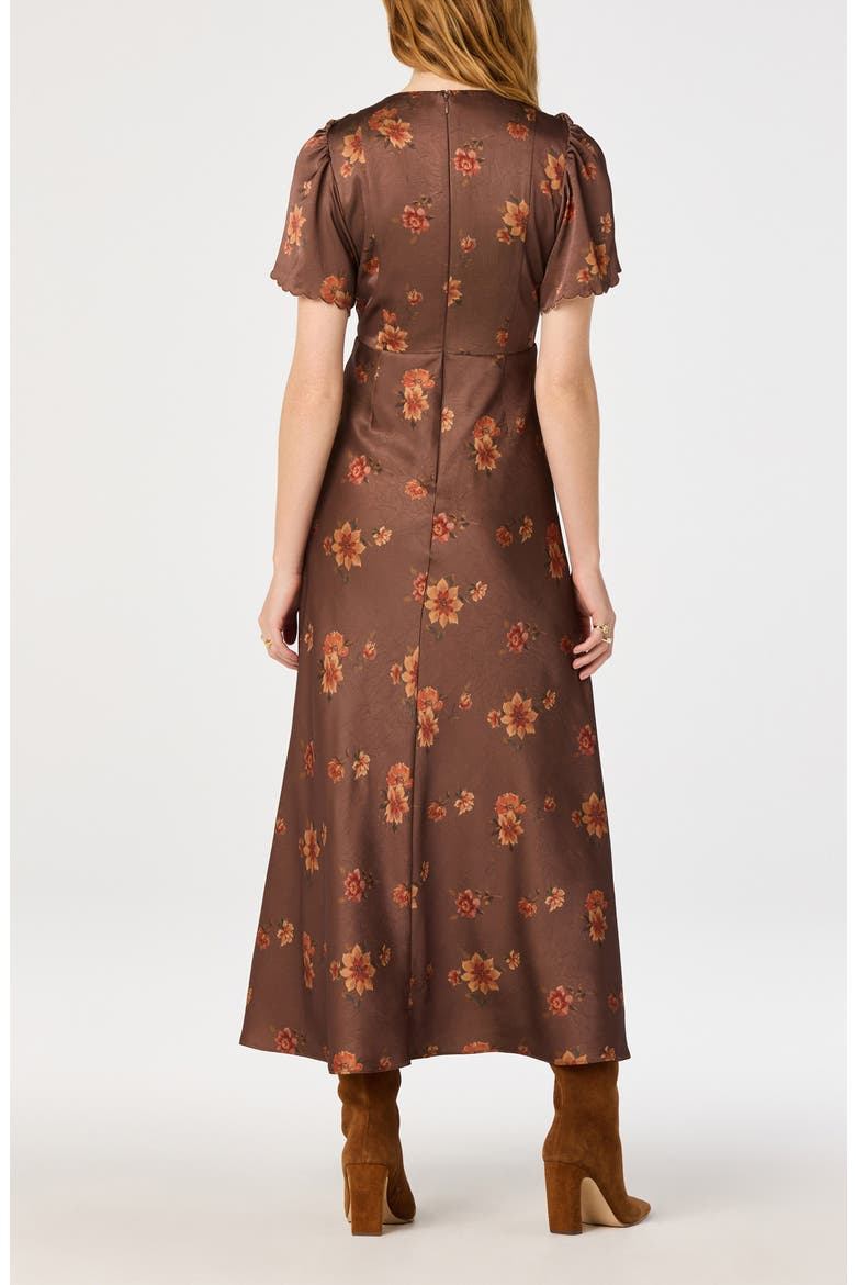 Riley Floral Satin Midi Dress, Alternate, color, LIGHT BROWN FLORAL