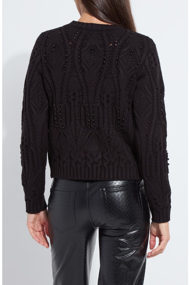 Eliza Cozy Embellished Cable Sweater, Alternate, color, BLACK