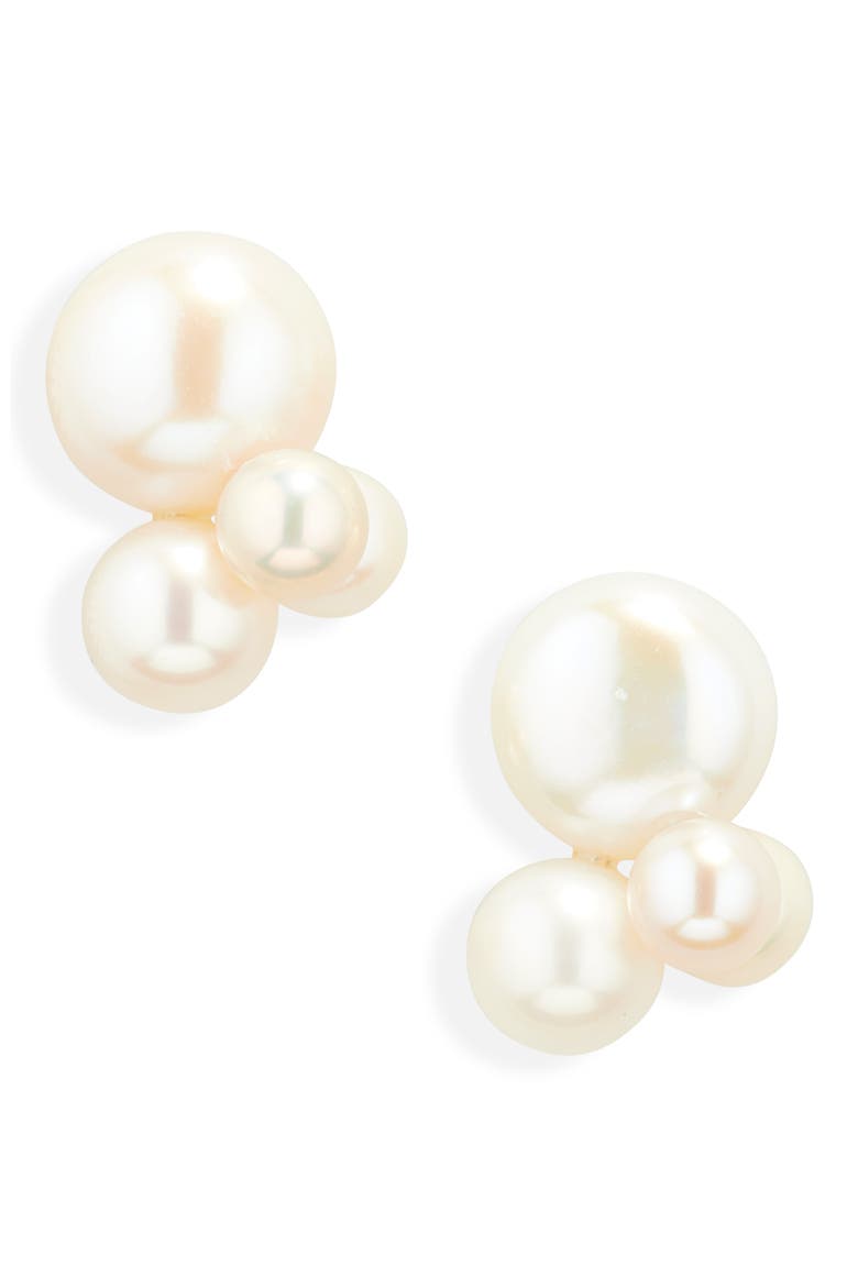 Cata Freshwater Pearl Cluster Stud Earrings, Main, color, WHITE