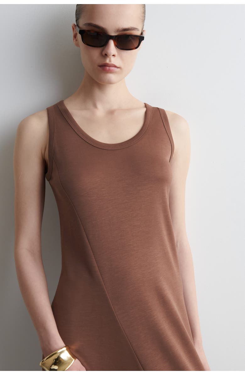 COS Asymmetric Jersey Midi Dress, Alternate, color, Brown