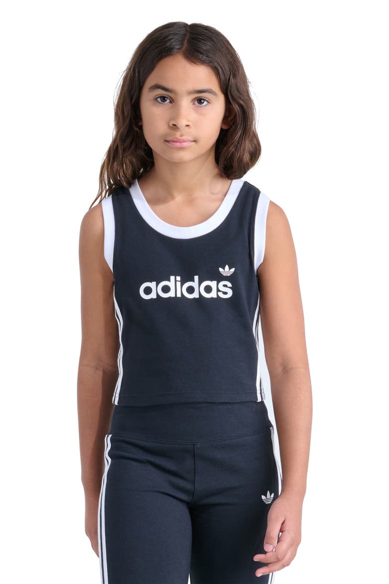 Kids' 3-Stripes Stretch Cotton Tank, Alternate, color, BLACK