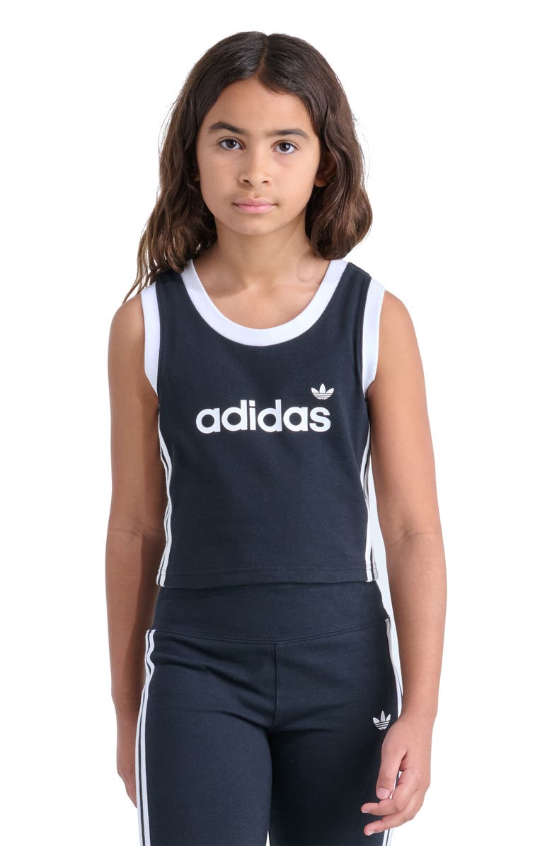 adidas Kids' 3-Stripes Stretch Cotton Tank, Alternate, color, Black
