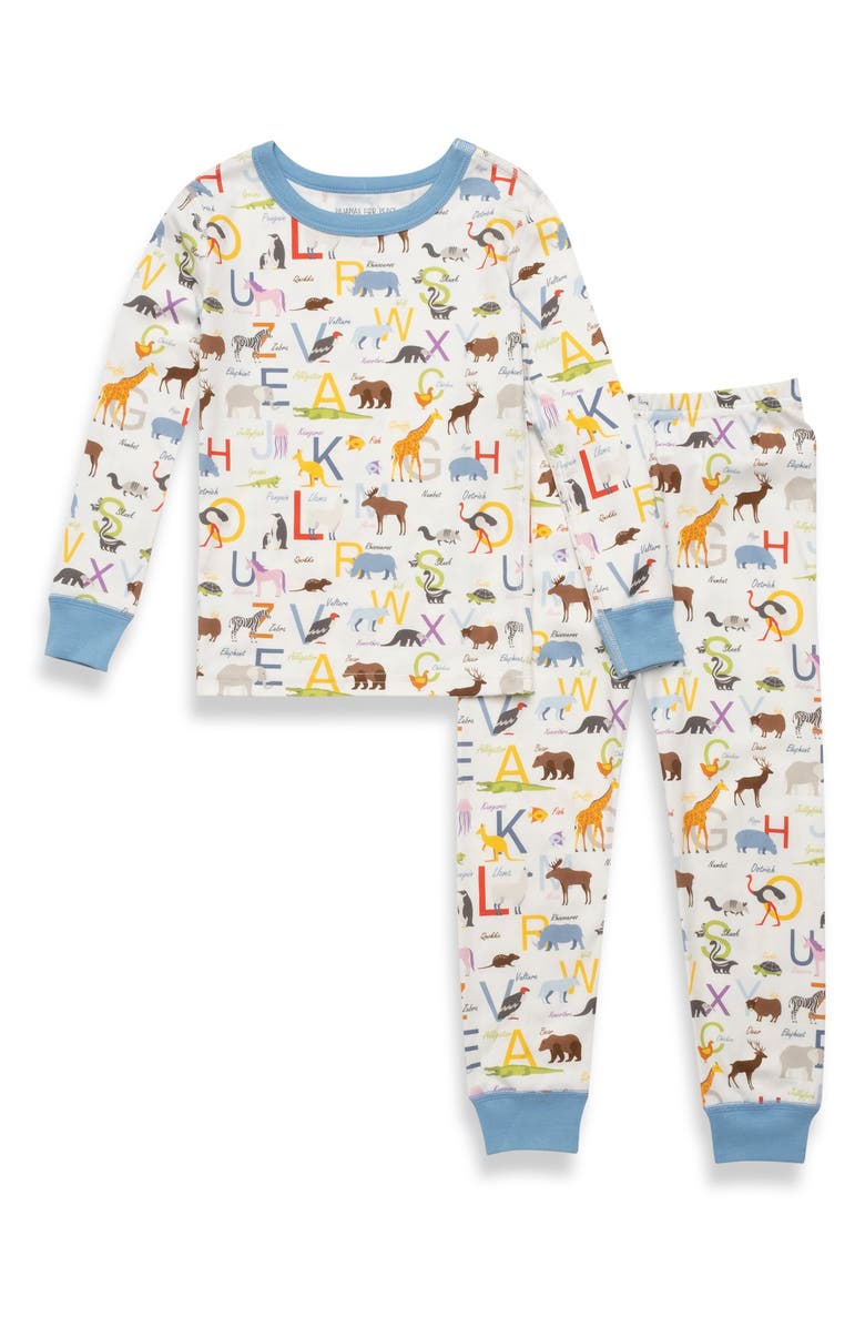 Pajamas for Peace Kids' ABC Animals Fitted Two-Piece Pajamas, Main, color, 